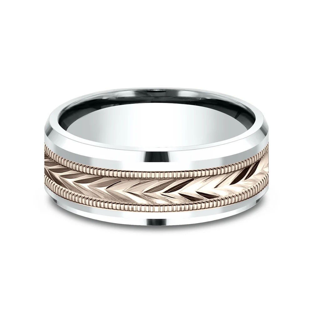 The Elector Men's Wedding Band in 14K White and Rose Gold - 8mm Width by Benchmark - Image 3