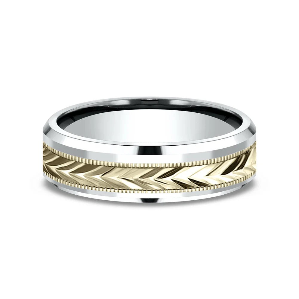 The Elector Men's Wedding Band in 14K White and Yellow Gold - 6mm Width by Benchmark - Image 3
