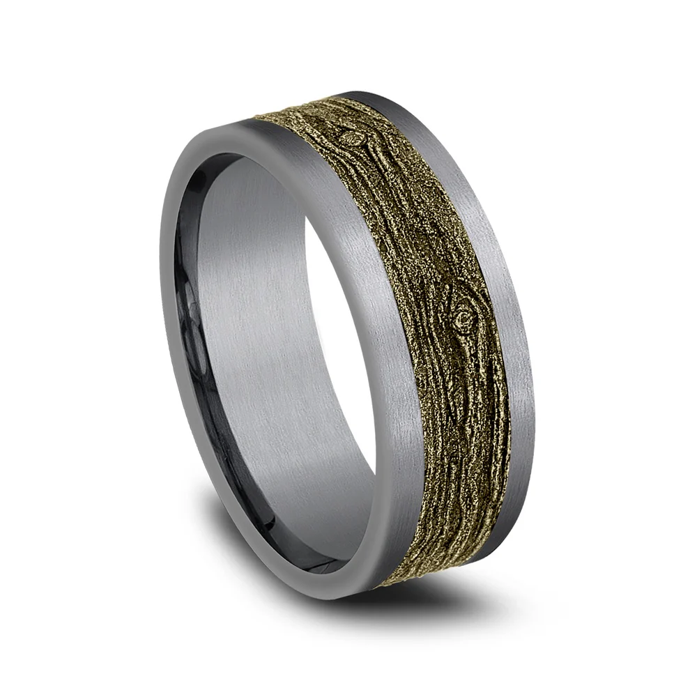 The Elm Men's Wedding Band in Grey Tantalum and 14K Yellow Gold - 8mm Width by Ammara Stone - Image 2