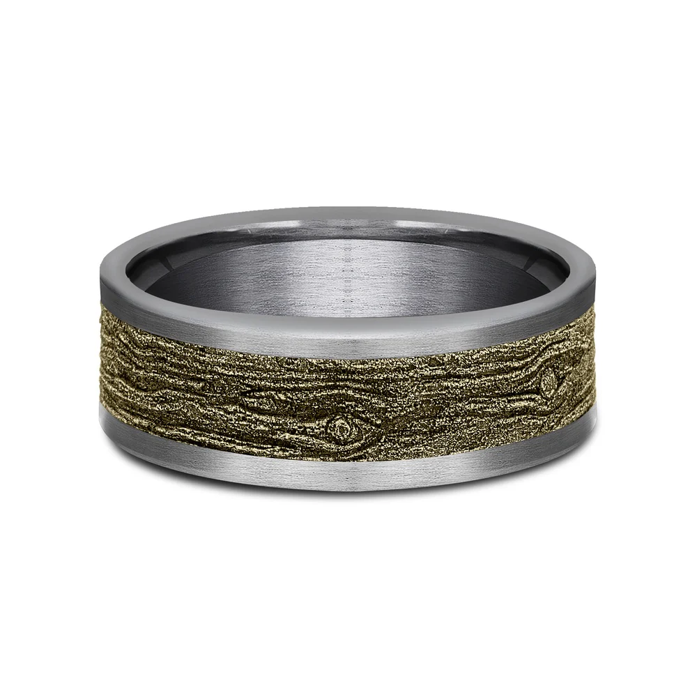 The Elm Men's Wedding Band in Grey Tantalum and 14K Yellow Gold - 8mm Width by Ammara Stone - Image 3