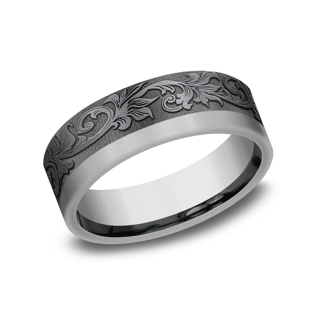 The Esquire Men's Wedding Band in Grey and Tantalum - 7mm Width by Tantalum