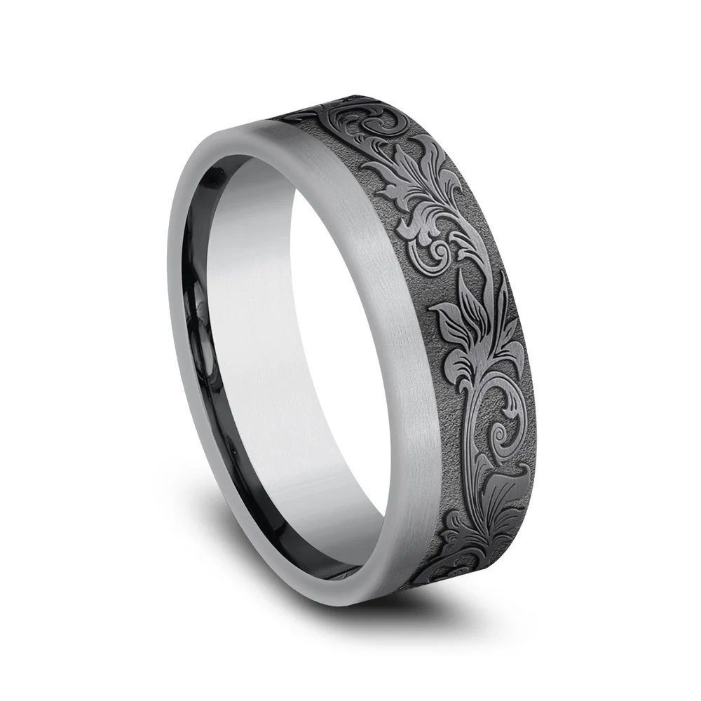 The Esquire Men's Wedding Band in Grey and Tantalum - 7mm Width by Tantalum - Image 2