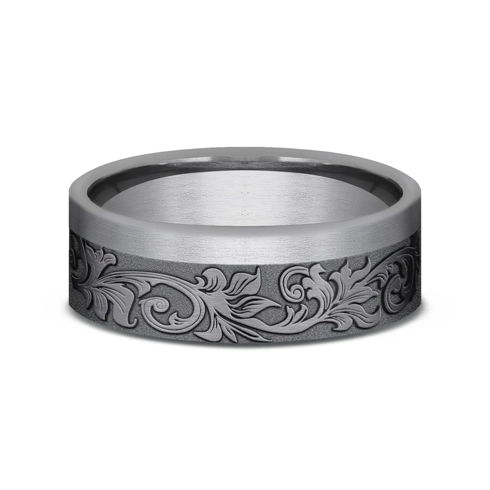 The Esquire Men's Wedding Band in Grey and Tantalum - 7mm Width by Tantalum - Image 3