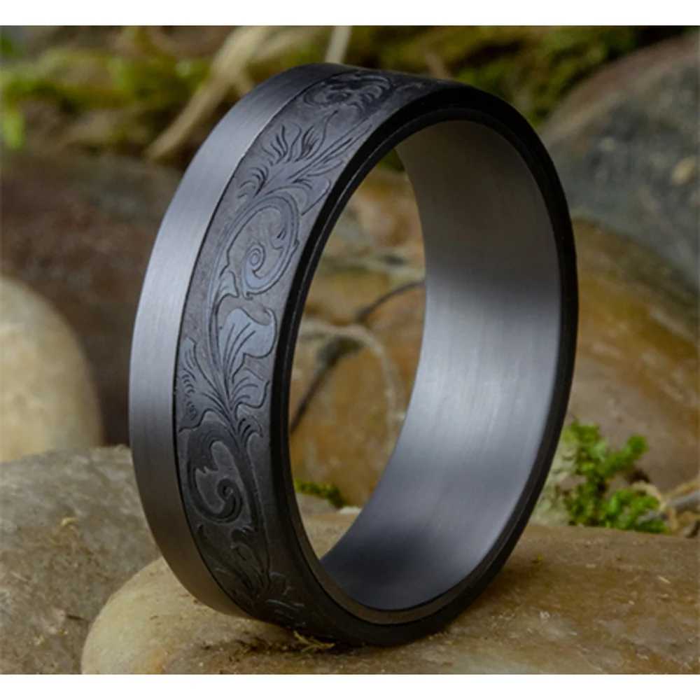 The Esquire Men's Wedding Band in Grey and Tantalum - 7mm Width by Tantalum - Image 4