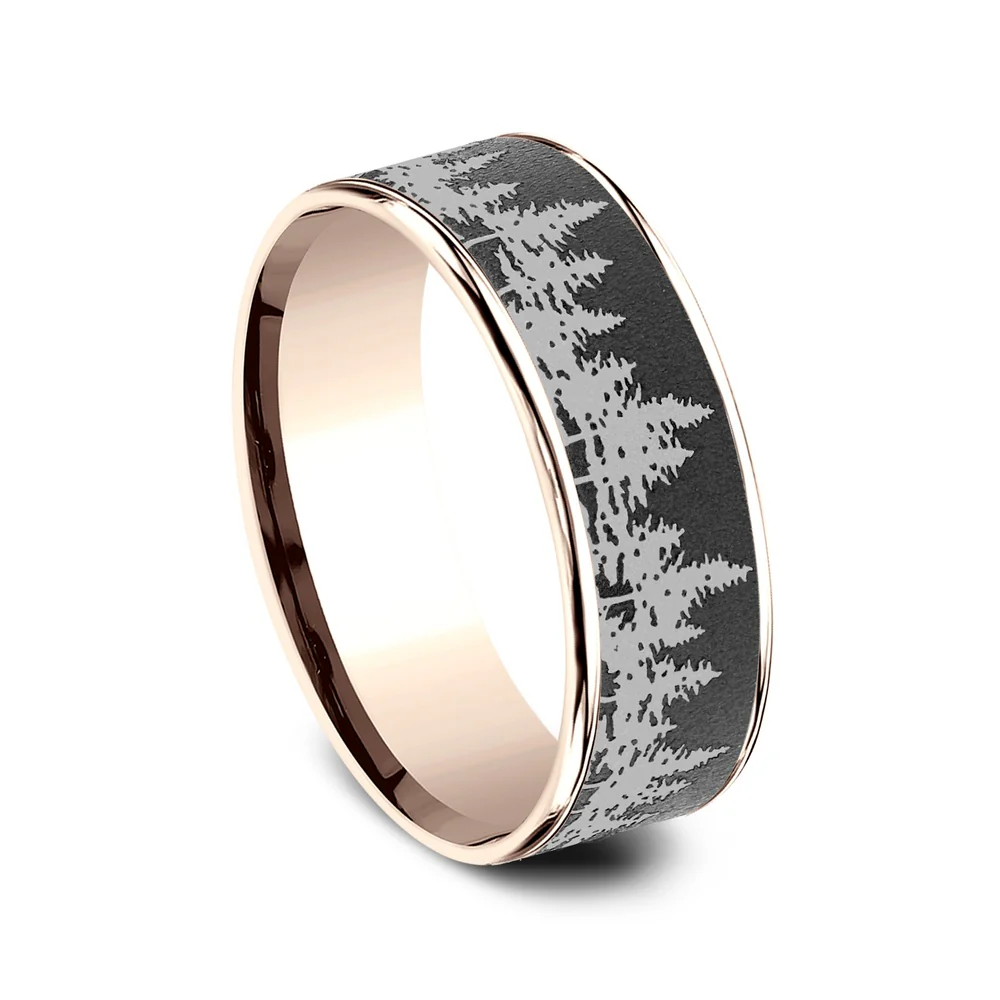 The Evergreen Men's Wedding Band in 14K Rose Gold and Darkened Tantalum - 7.5mm Width by Brook and Branch - Image 2
