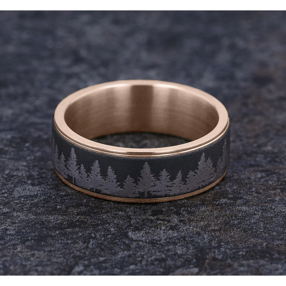 The Evergreen Men's Wedding Band in 14K Rose Gold and Darkened Tantalum - 7.5mm Width by Brook and Branch - Image 4