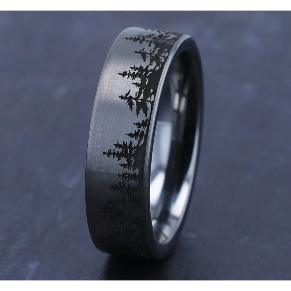 The Evergreen Men's Wedding Band in Tungsten - 7mm Width by Forge - Image 4