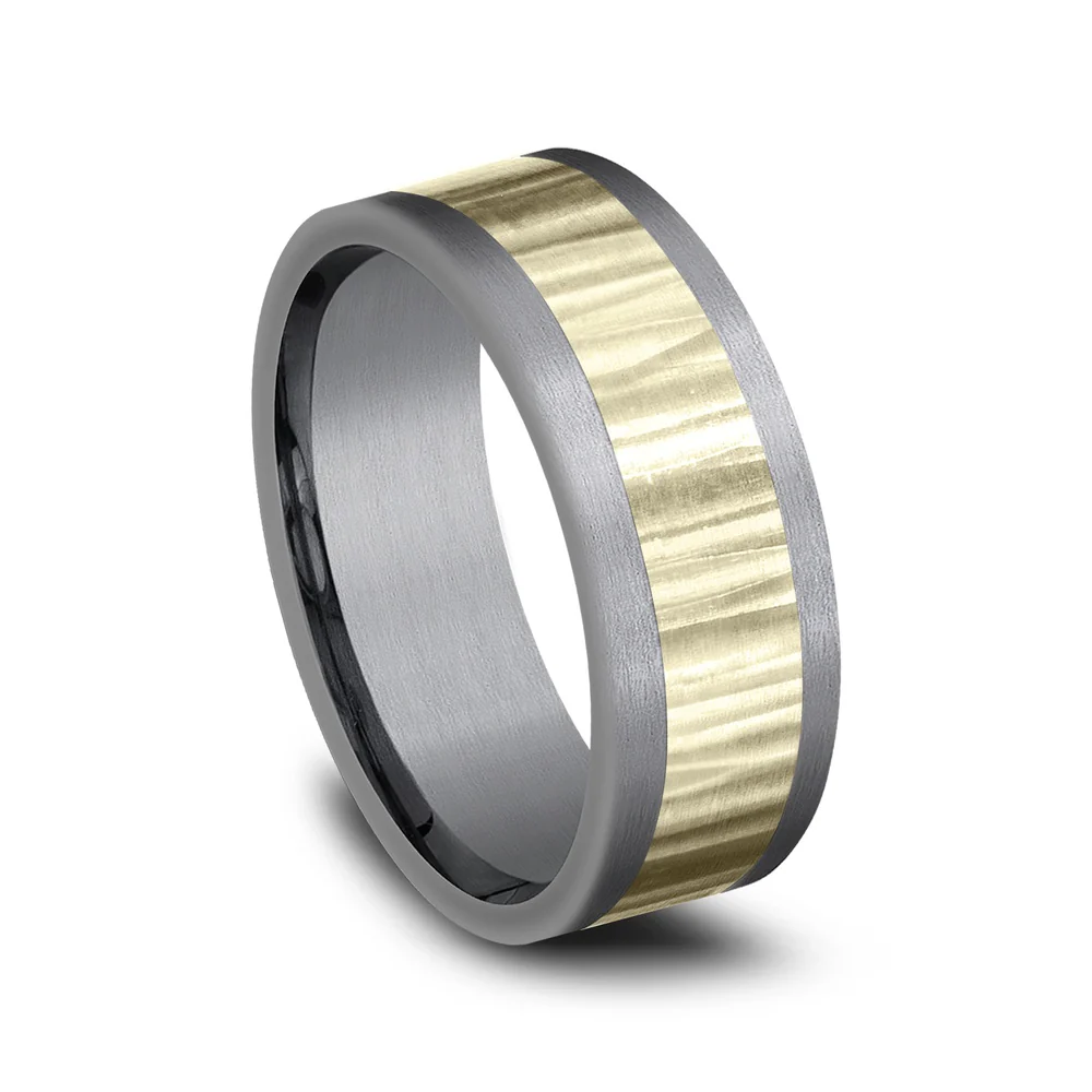 The Excavator Men's Wedding Band in Grey Tantalum and 14K Yellow Gold - 8mm Width by Ammara Stone - Image 2