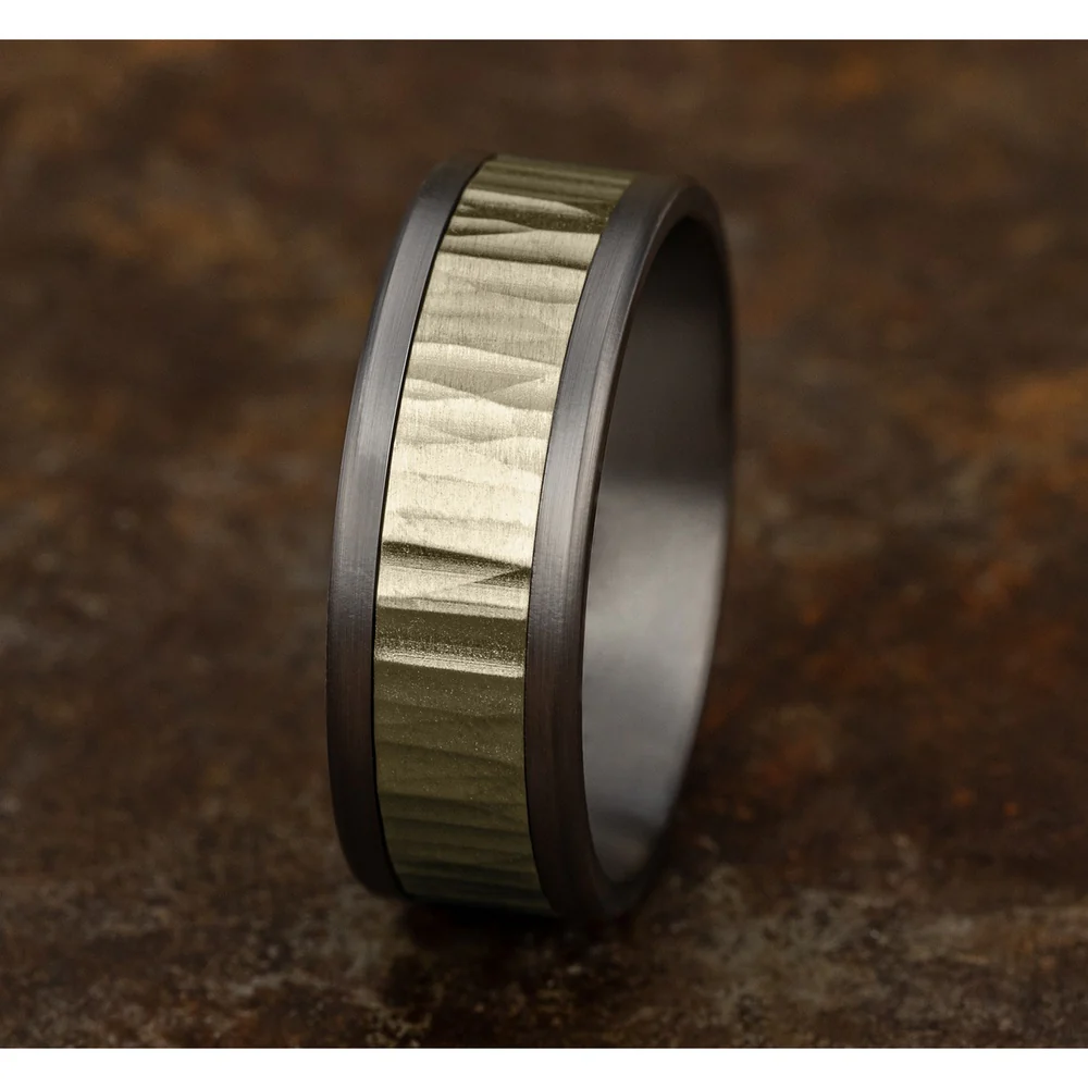 The Excavator Men's Wedding Band in Grey Tantalum and 14K Yellow Gold - 8mm Width by Ammara Stone - Image 4