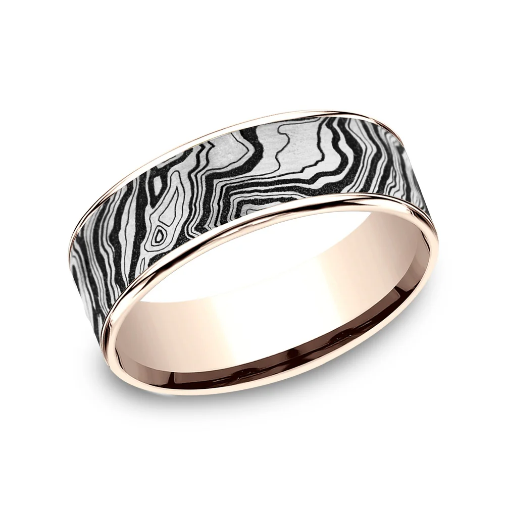 The Explorer Men's Wedding Band in 14K Rose Gold and Grey/Black Titanium - 7.5mm Width by Brook and Branch
