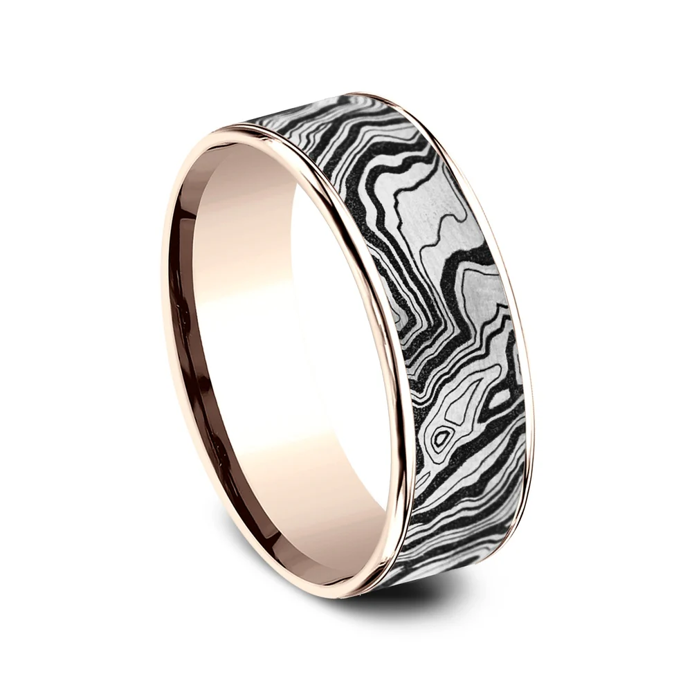 The Explorer Men's Wedding Band in 14K Rose Gold and Grey/Black Titanium - 7.5mm Width by Brook and Branch - Image 2