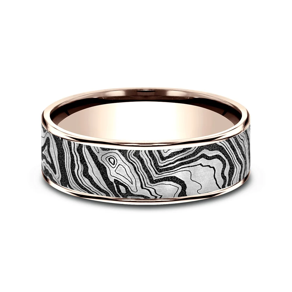 The Explorer Men's Wedding Band in 14K Rose Gold and Grey/Black Titanium - 7.5mm Width by Brook and Branch - Image 3
