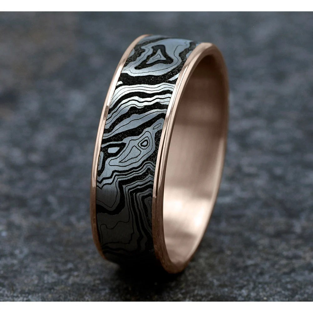 The Explorer Men's Wedding Band in 14K Rose Gold and Grey/Black Titanium - 7.5mm Width by Brook and Branch - Image 4