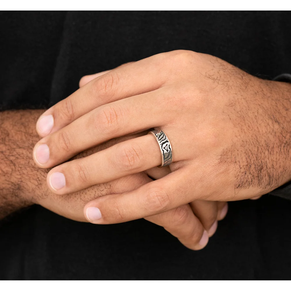The Explorer Men's Wedding Band in 14K Rose Gold and Grey/Black Titanium - 7.5mm Width by Brook and Branch - Image 5