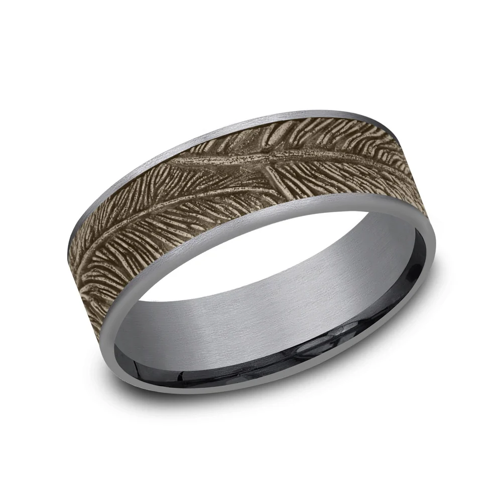 The Falcon Men's Wedding Band in Grey Tantalum and 14K Rose Gold - 7.5mm Width by Ammara Stone