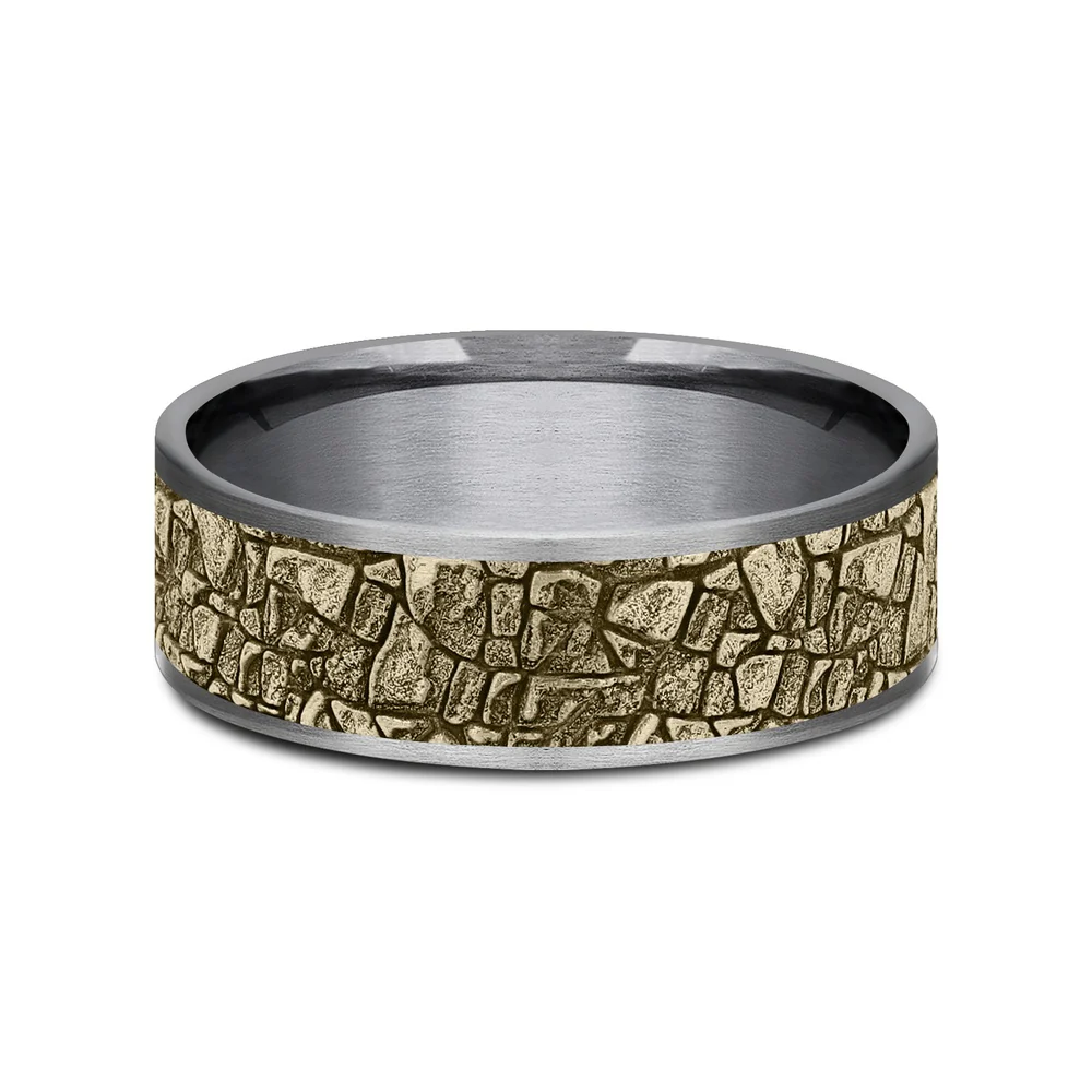 The Flagstone Men's Wedding Band in Grey Tantalum and 14K Yellow Gold - 7.5mm Width by Brook and Branch - Image 3