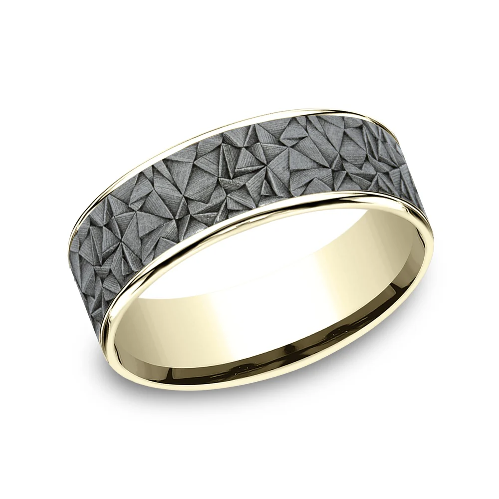 The Gallery Men's Wedding Band in 14K Yellow Gold and Grey Tantalum - 7.5mm Width by Ammara Stone