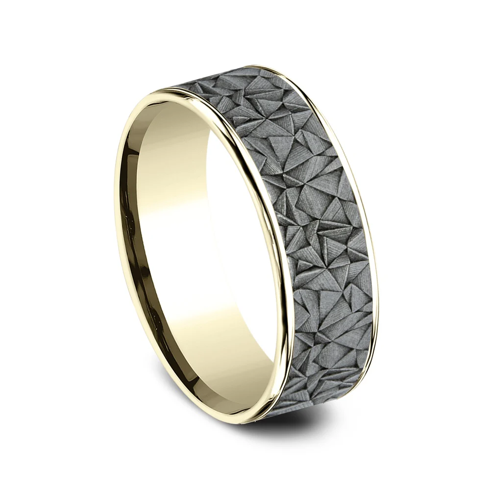 The Gallery Men's Wedding Band in 14K Yellow Gold and Grey Tantalum - 7.5mm Width by Ammara Stone - Image 2