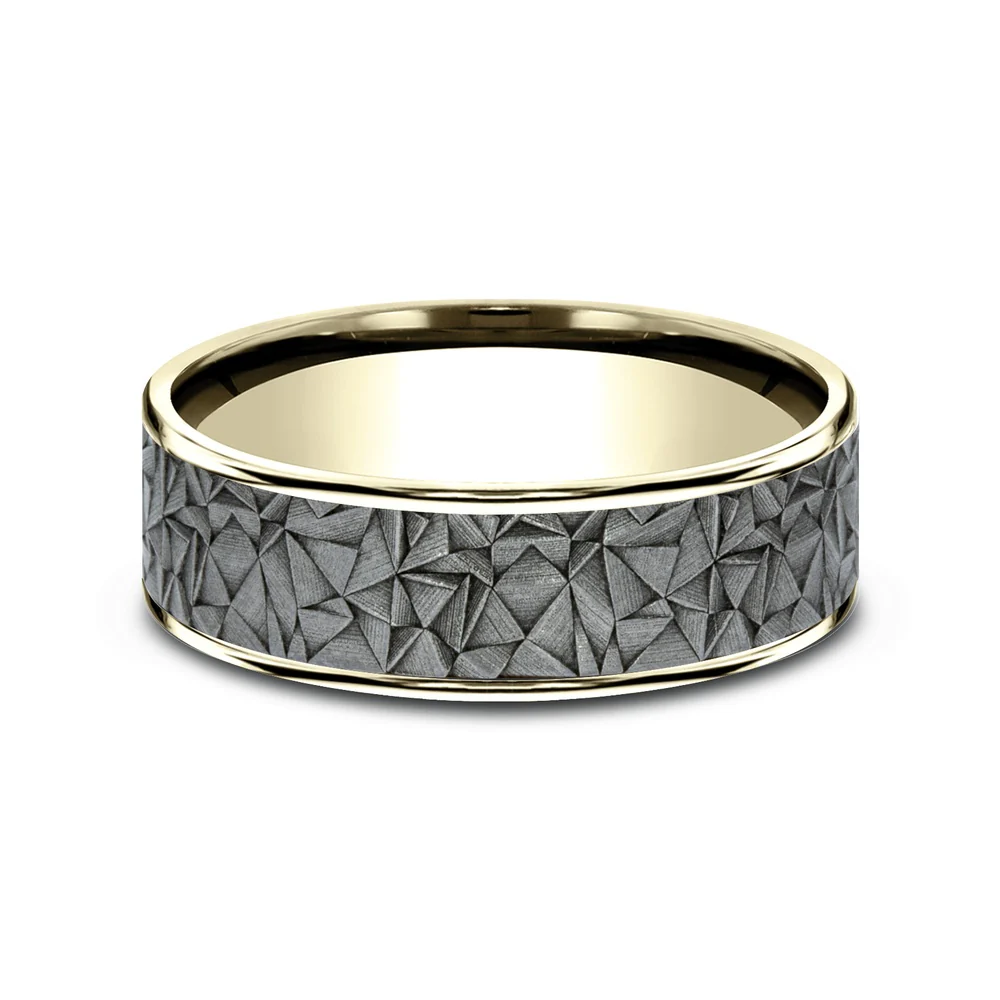 The Gallery Men's Wedding Band in 14K Yellow Gold and Grey Tantalum - 7.5mm Width by Ammara Stone - Image 3