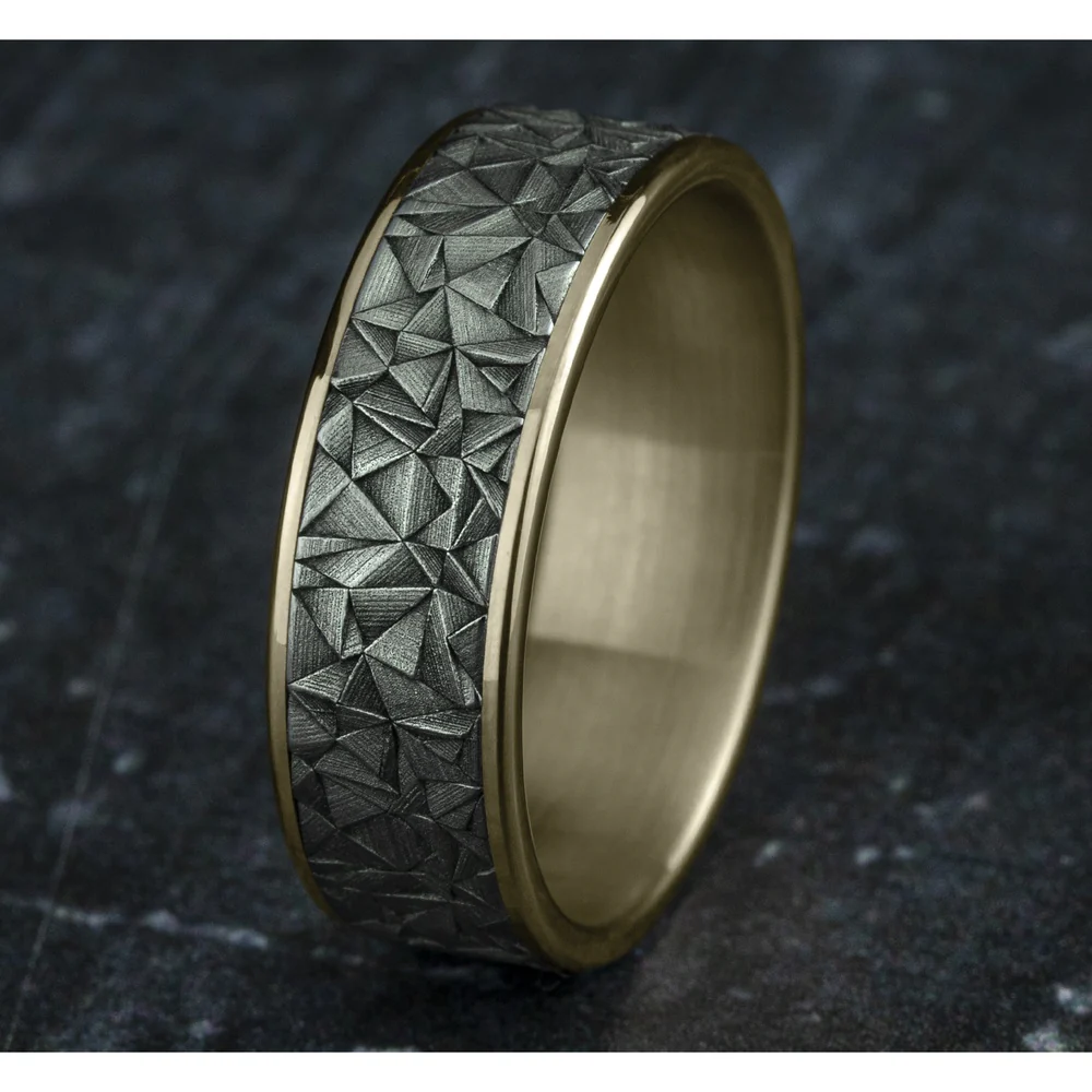 The Gallery Men's Wedding Band in 14K Yellow Gold and Grey Tantalum - 7.5mm Width by Ammara Stone - Image 4