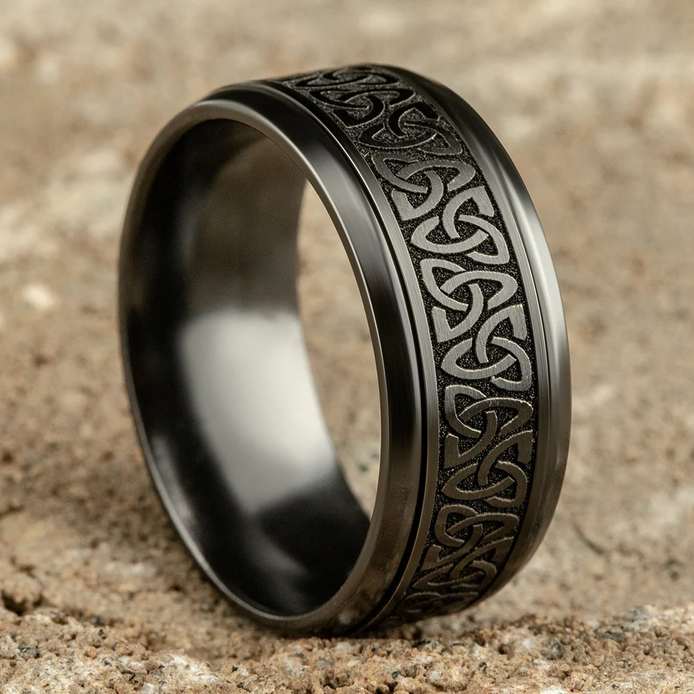 The Galway Men's Wedding Band in Black Titanium - 9mm Width by Forge - Image 4