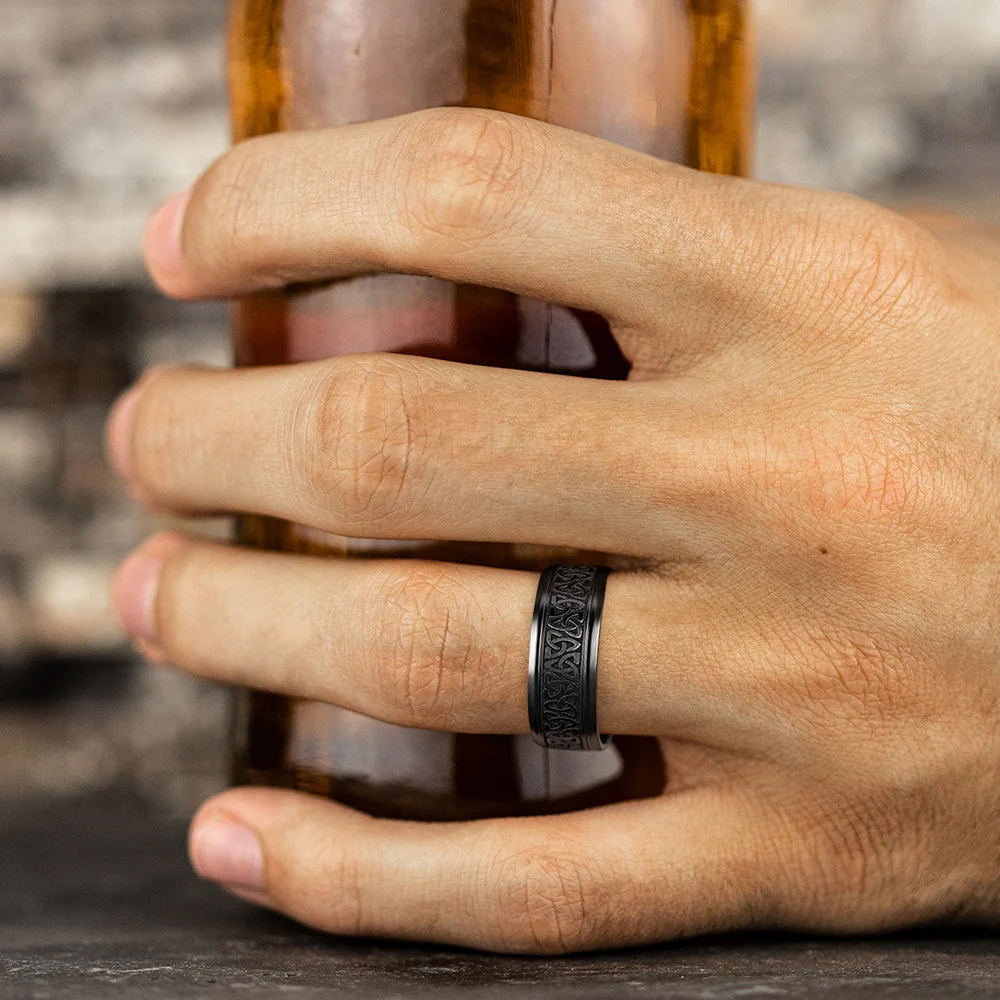 The Galway Men's Wedding Band in Black Titanium - 9mm Width by Forge - Image 5