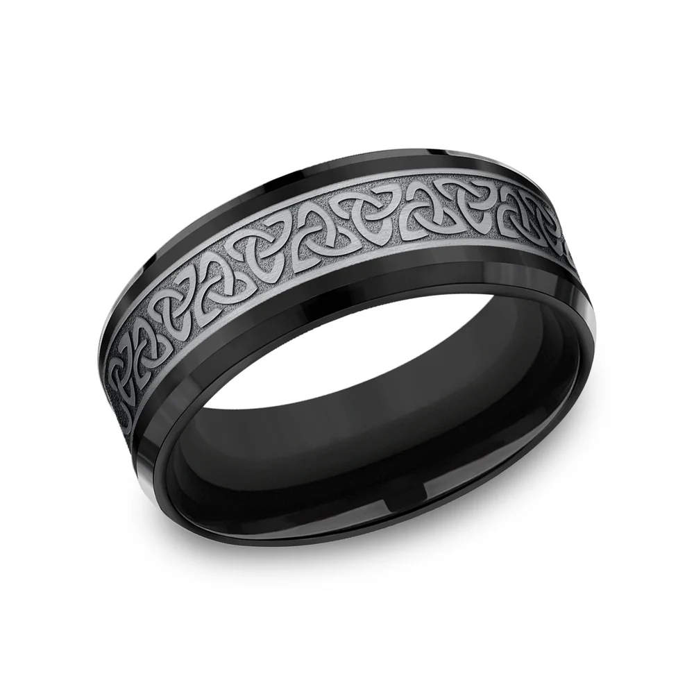 The Galway Men's Wedding Band in Grey Tantalum and Black Titanium - 8mm Width by Tantalum