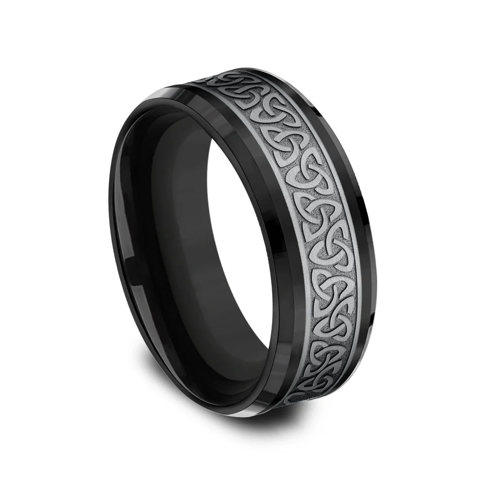The Galway Men's Wedding Band in Grey Tantalum and Black Titanium - 8mm Width by Tantalum - Image 2