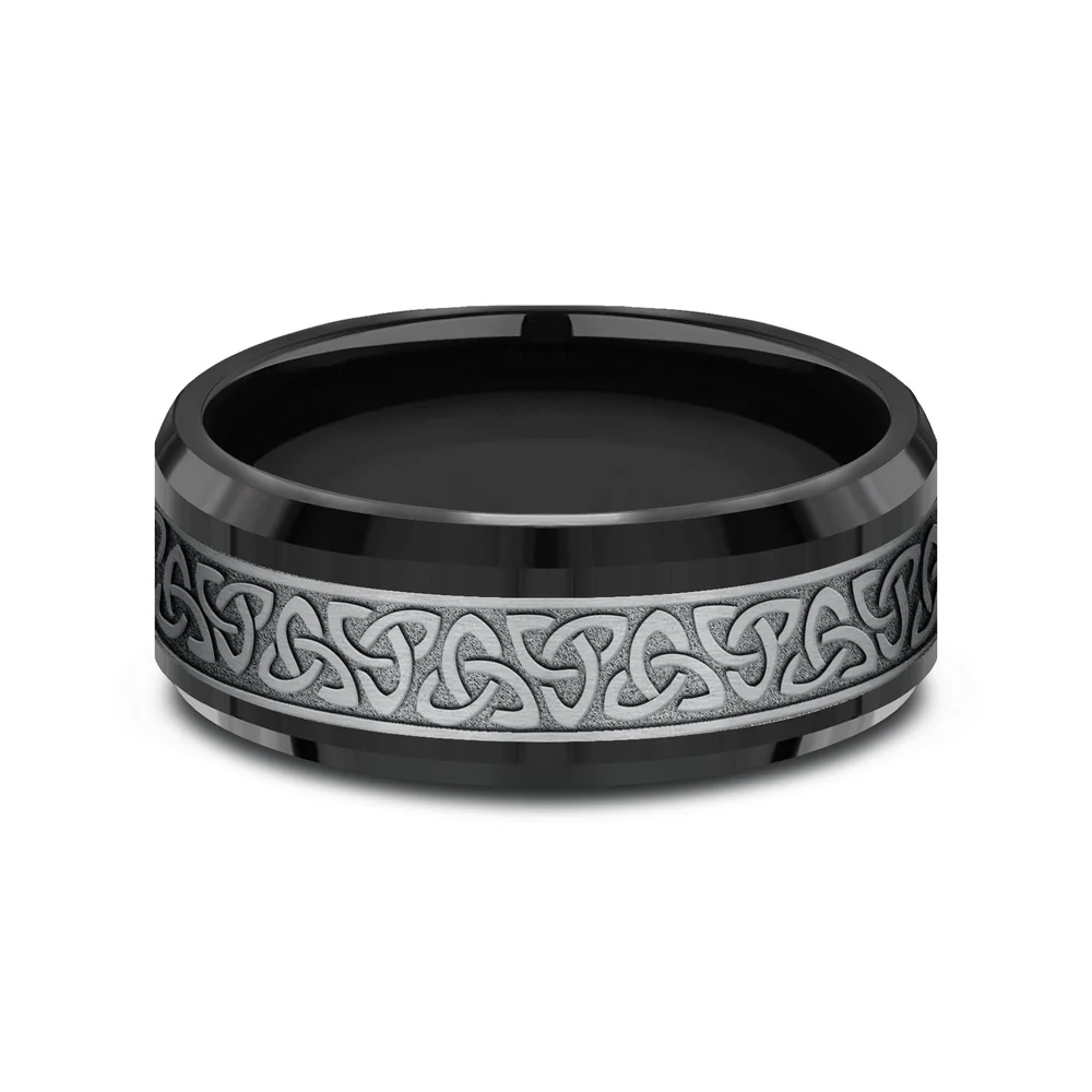 The Galway Men's Wedding Band in Grey Tantalum and Black Titanium - 8mm Width by Tantalum - Image 3