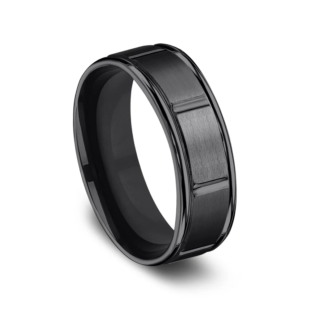 The Gambit Men's Wedding Band in Black Titanium - 7mm Width by Forge - Image 2