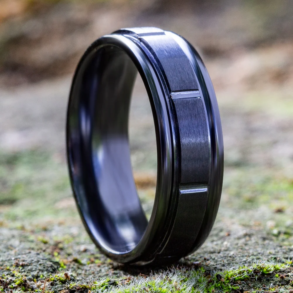 The Gambit Men's Wedding Band in Black Titanium - 7mm Width by Forge - Image 4