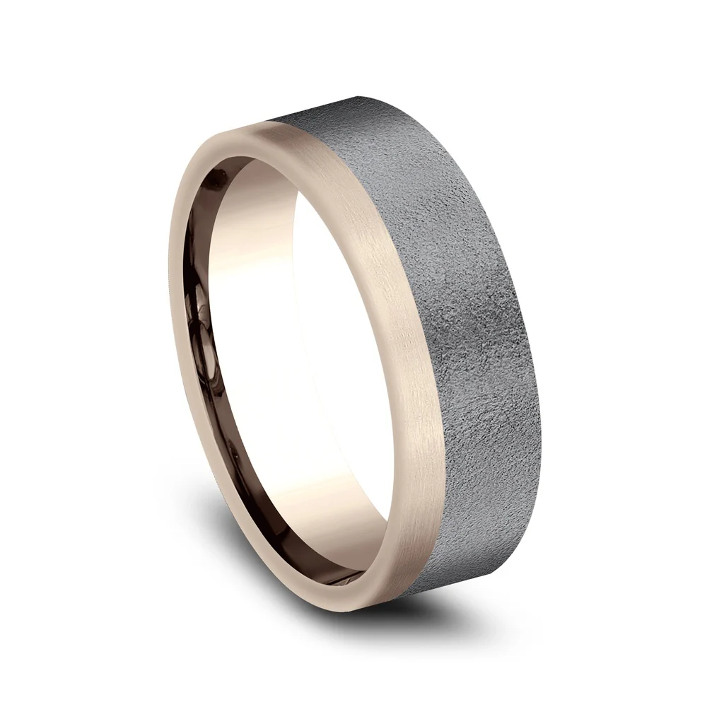 The Gauge Men's Wedding Band in 14K Rose Gold and Tantlaum - 7mm Width by Ammara Stone - Image 2