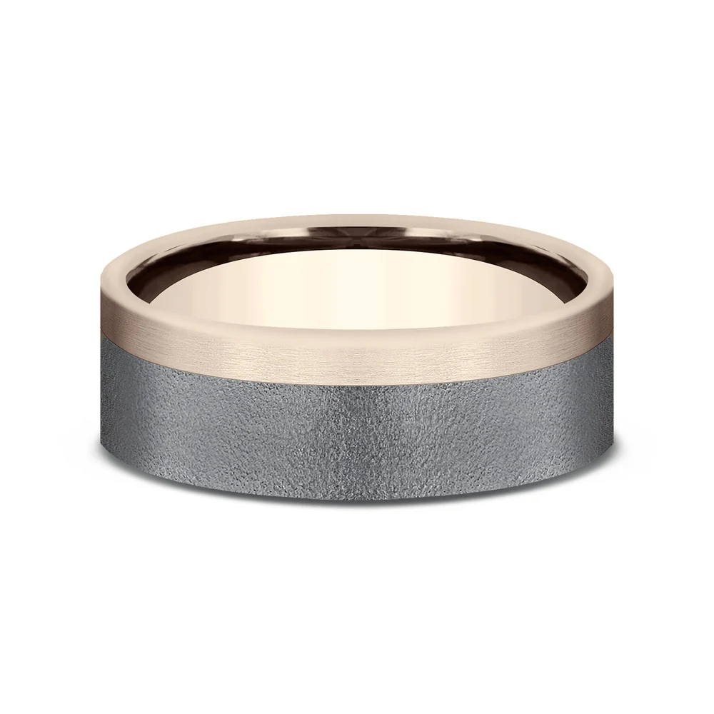 The Gauge Men's Wedding Band in 14K Rose Gold and Tantlaum - 7mm Width by Ammara Stone - Image 3