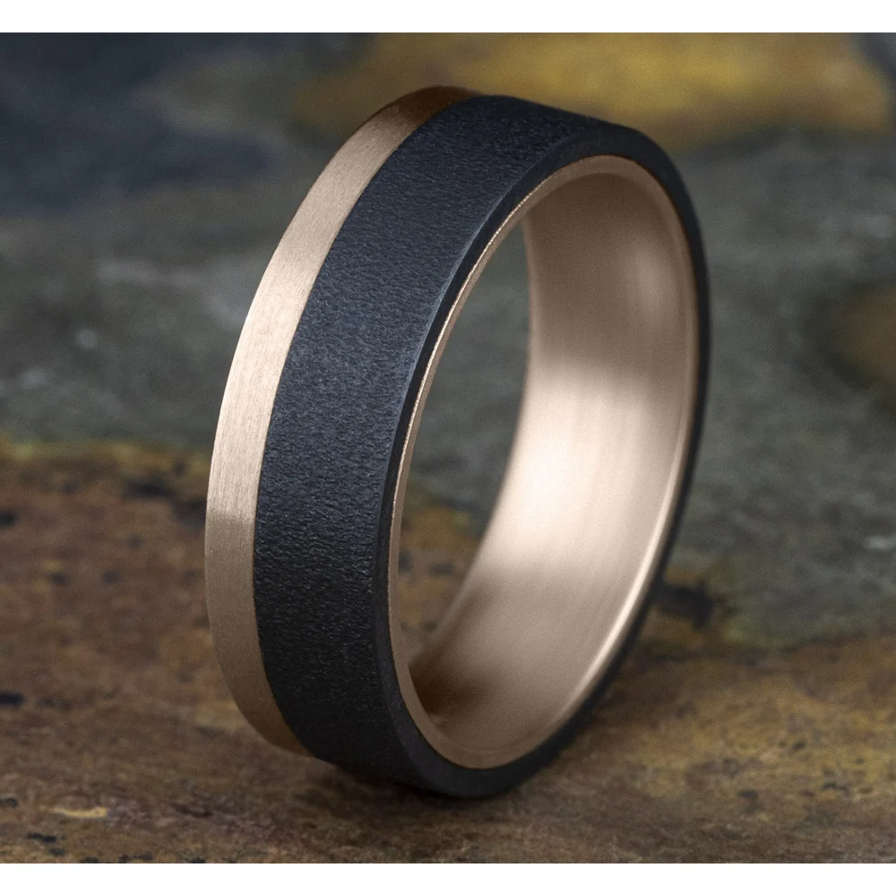 The Gauge Men's Wedding Band in 14K Rose Gold and Tantlaum - 7mm Width by Ammara Stone - Image 4