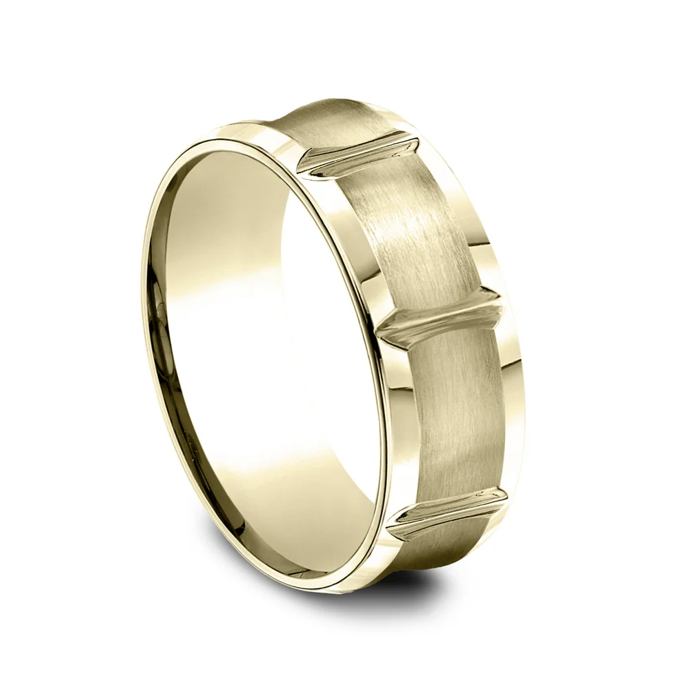 The Gauntlet Men's Wedding Band in 14K Yellow Gold - 7.5mm Width by Benchmark - Image 2