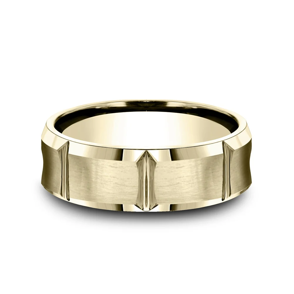 The Gauntlet Men's Wedding Band in 14K Yellow Gold - 7.5mm Width by Benchmark - Image 3