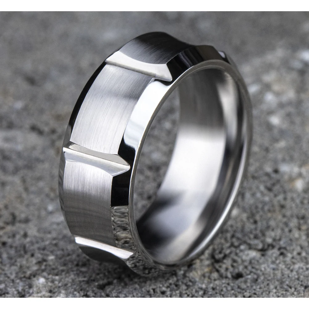 The Gauntlet Men's Wedding Band in White Cobalt - 9mm Width by Forge - Image 4