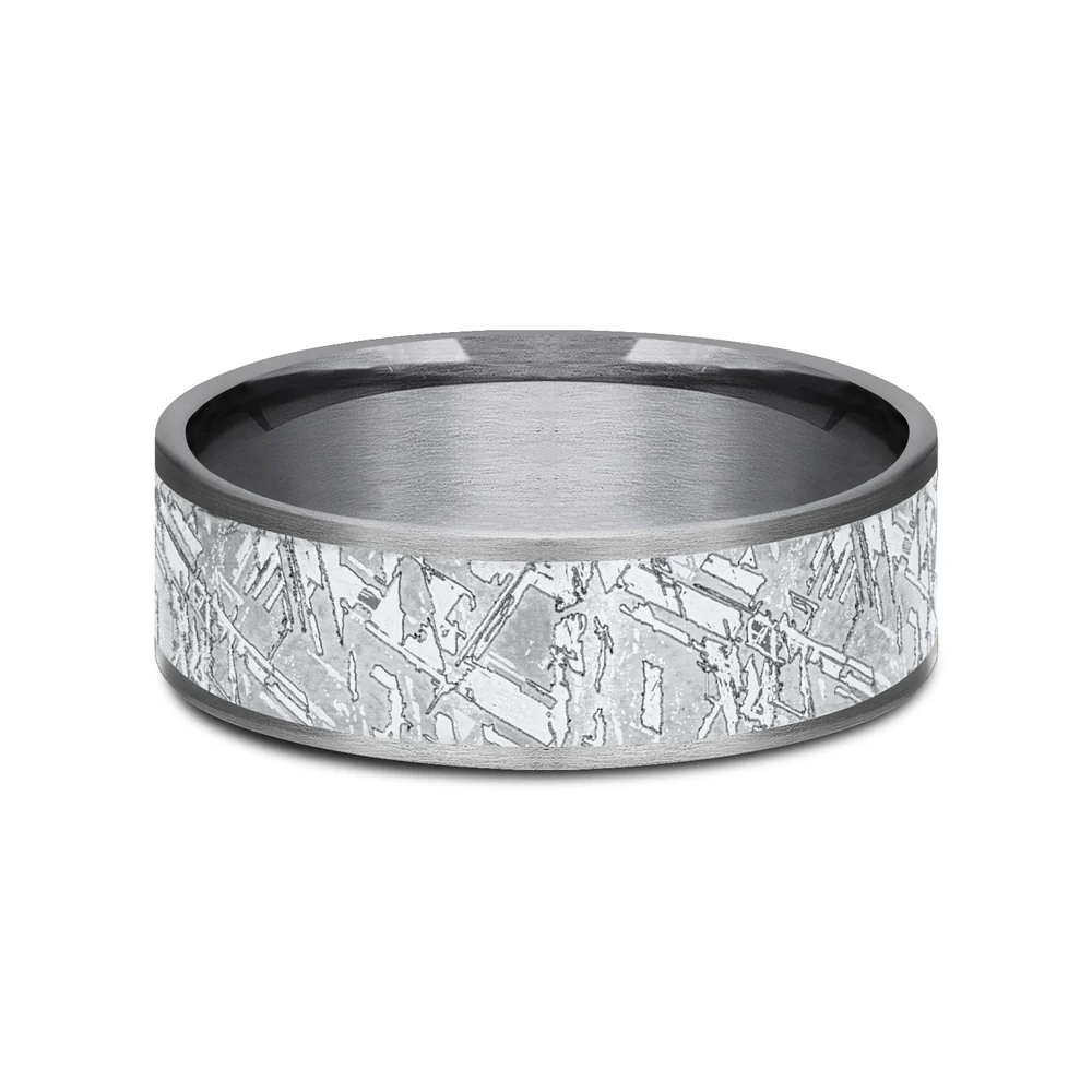 The Gibeon Men's Wedding Band in Grey Tantalum and 14K White Gold - 7.5mm Width by Ammara Stone - Image 3