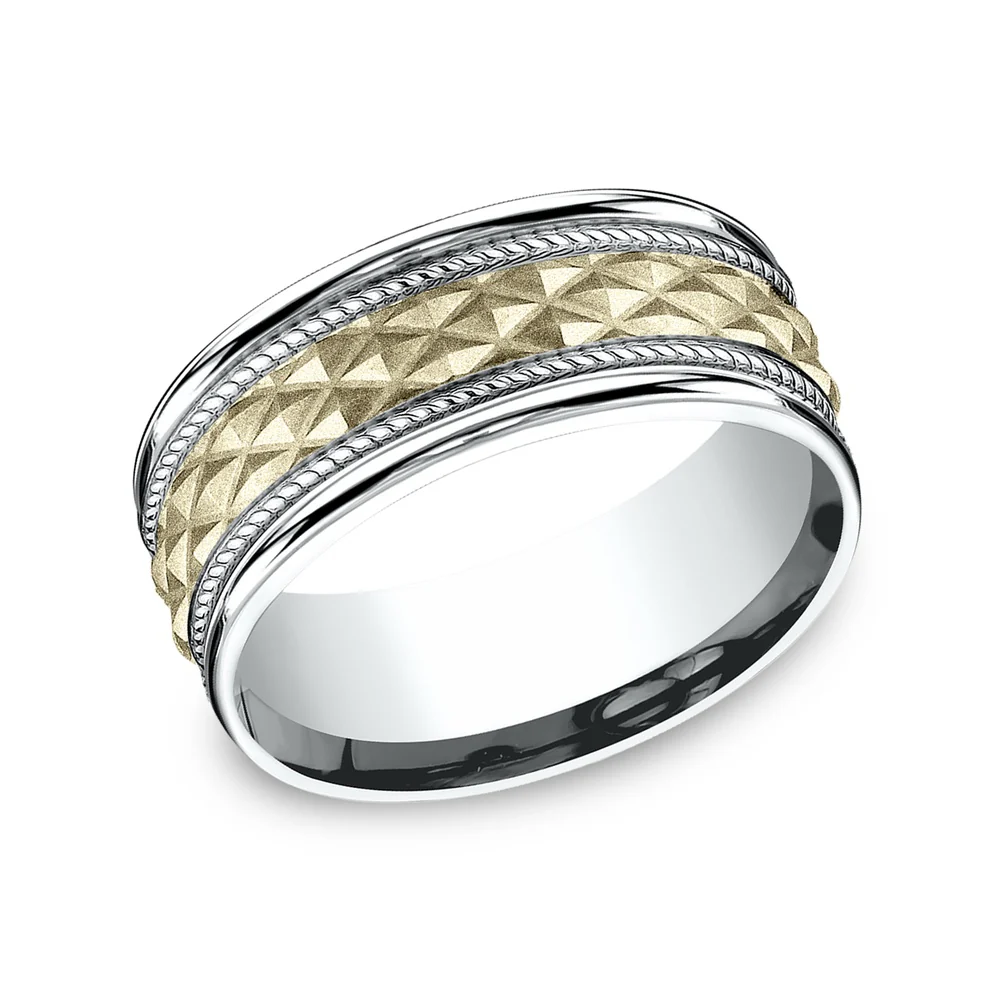 The Giza Men's Wedding Band in 14K White and Yellow Gold - 8mm Width by Benchmark
