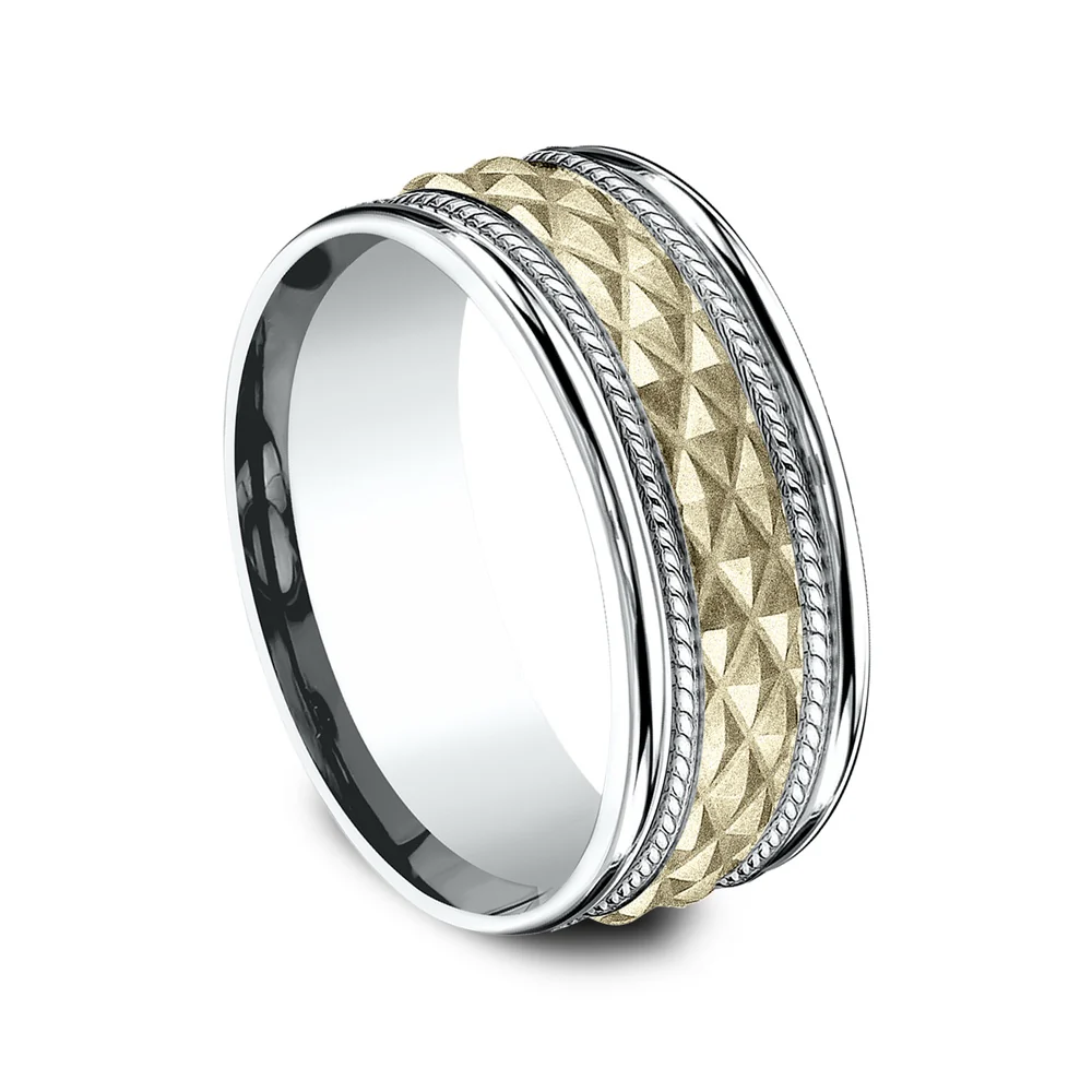 The Giza Men's Wedding Band in 14K White and Yellow Gold - 8mm Width by Benchmark - Image 2
