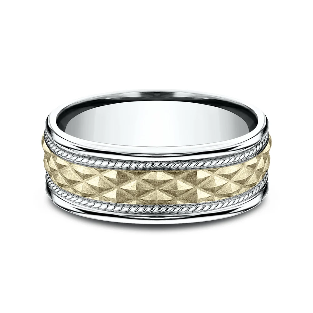 The Giza Men's Wedding Band in 14K White and Yellow Gold - 8mm Width by Benchmark - Image 3
