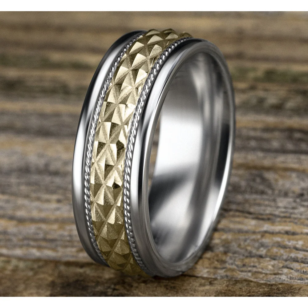 The Giza Men's Wedding Band in 14K White and Yellow Gold - 8mm Width by Benchmark - Image 4