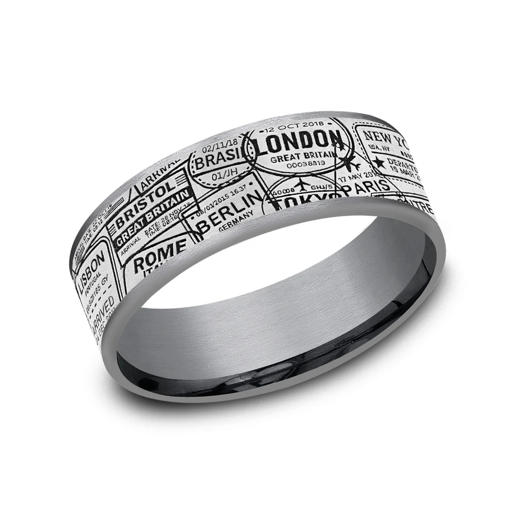 The Globetrotter Men's Wedding Band in Grey Tantalum and Grey/Black Titanium - 7.5mm Width by Tantalum