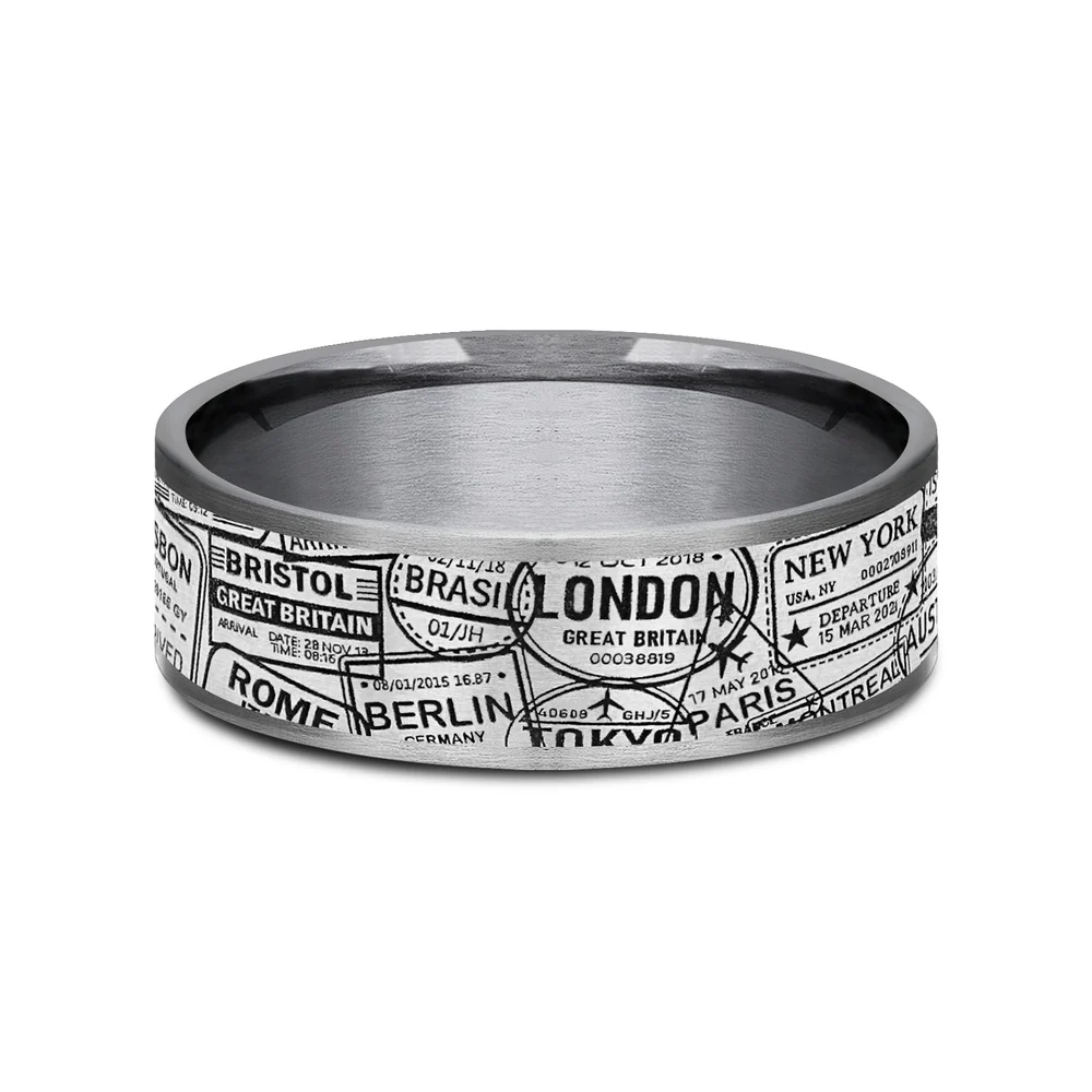The Globetrotter Men's Wedding Band in Grey Tantalum and Grey/Black Titanium - 7.5mm Width by Tantalum - Image 3