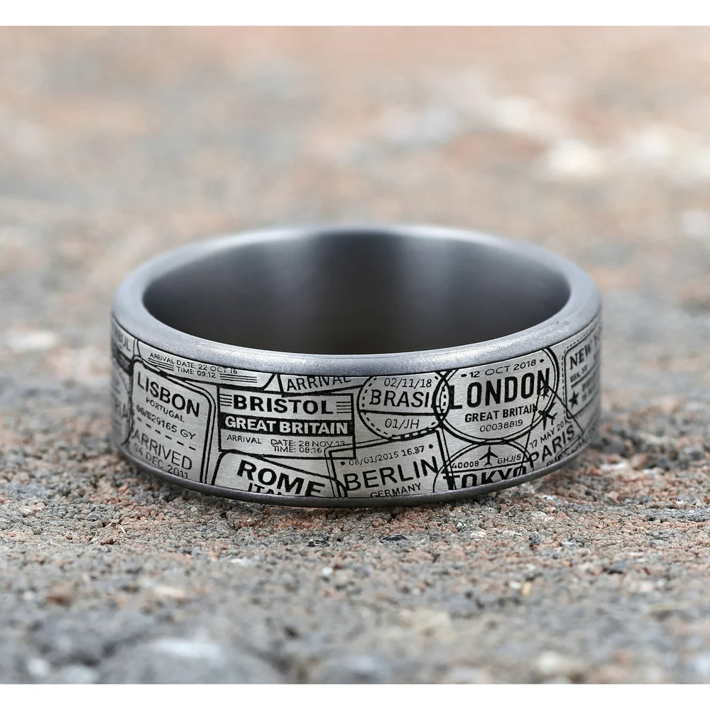 The Globetrotter Men's Wedding Band in Grey Tantalum and Grey/Black Titanium - 7.5mm Width by Tantalum - Image 4