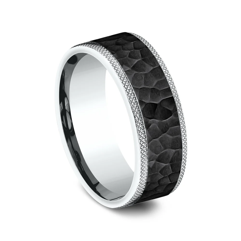The Griffin Men's Wedding Band in 14K White Gold and Black Titanium - 8mm Width by Ammara Stone - Image 2