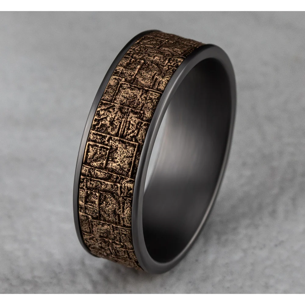 The Grove Men's Wedding Band in Grey Tantalum and 14K Rose Gold - 7.5mm Width by Ammara Stone - Image 4