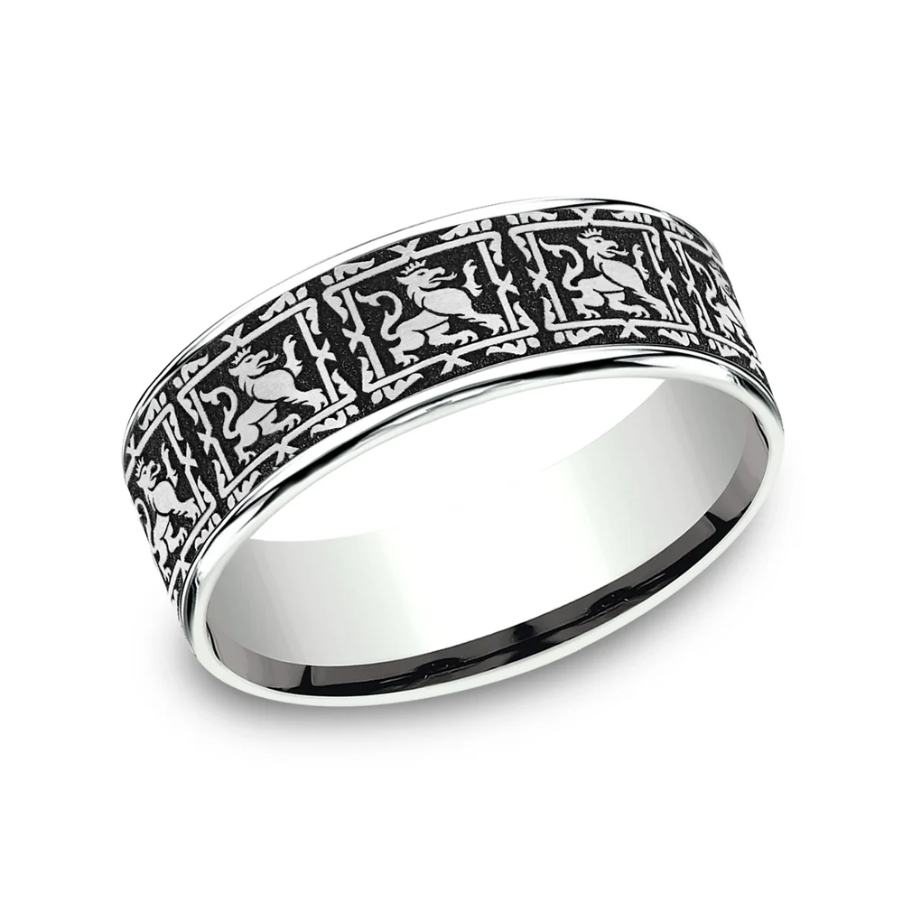 The Guardian Men's Wedding Band in 14K White Gold and Grey/Black Titanium - 7.5mm Width by Ammara Stone