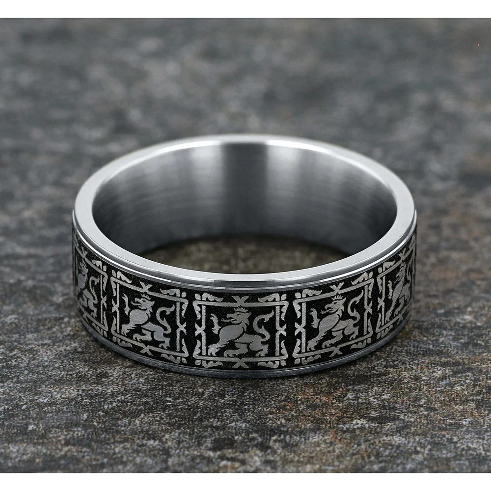 The Guardian Men's Wedding Band in 14K White Gold and Grey/Black Titanium - 7.5mm Width by Ammara Stone - Image 4