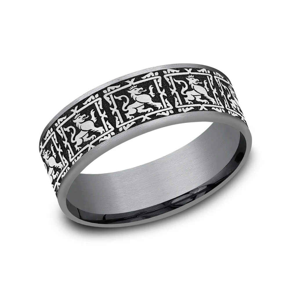 The Guardian Men's Wedding Band in Grey Tantalum and Grey/Black Titanium - 7.5mm Width by Tantalum